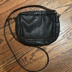 Clare V. Midi Sac Black Embossed Snakeskin